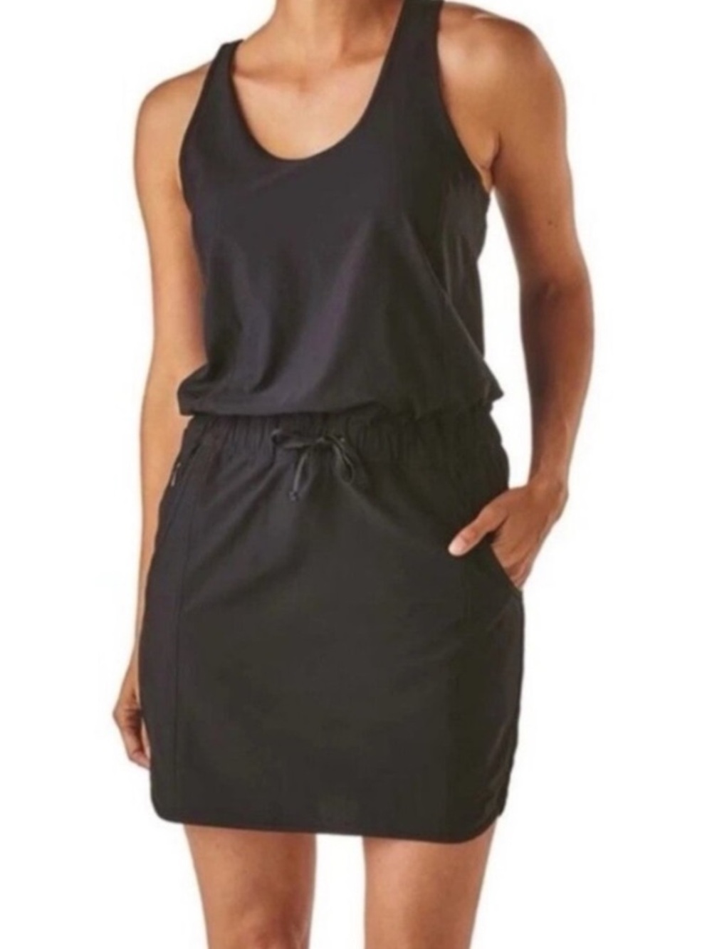 Patagonia Womens FLEETWITH Dress Size Large Black Crossover Back Sleeveless Tank